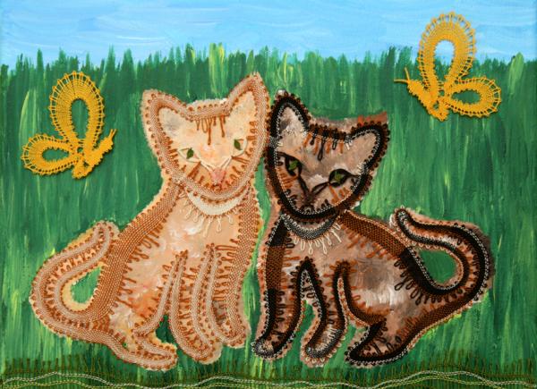 516 Klöppelbrief  Kätzchen "Charly und Nelly"